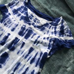 Dark Blue /White, Tie Dye V-Neck